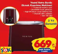 VESTEL RETRO BORDO EKMEK KIZARTMA MAKİNESİ